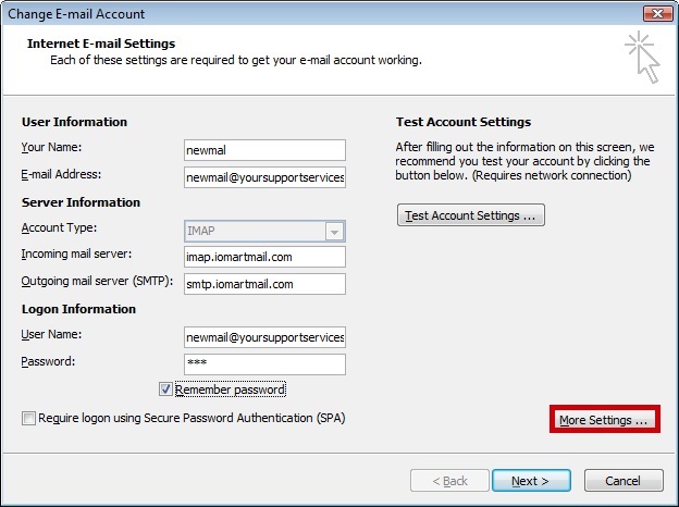 how to setup ports for imap mail outlook 2016